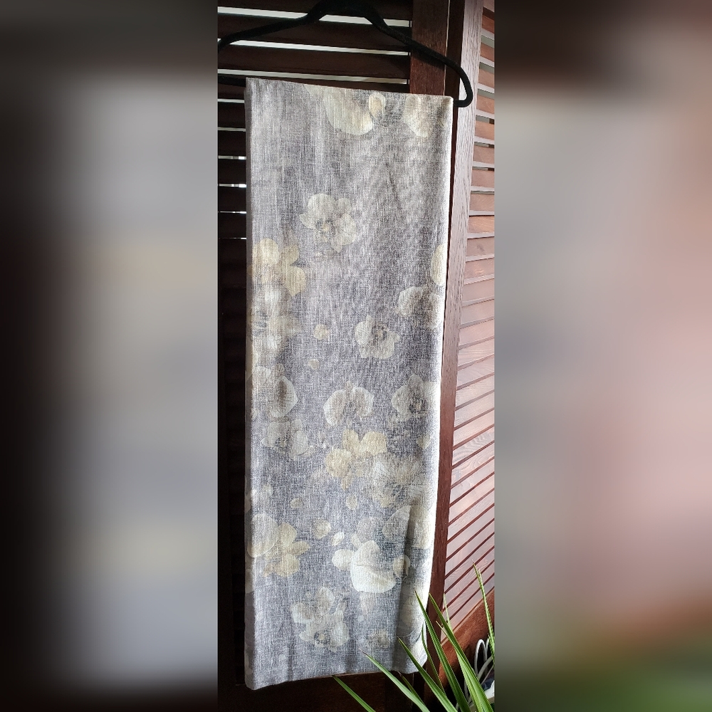 One Pair Floral Gray and Cream Drapes W/Lining